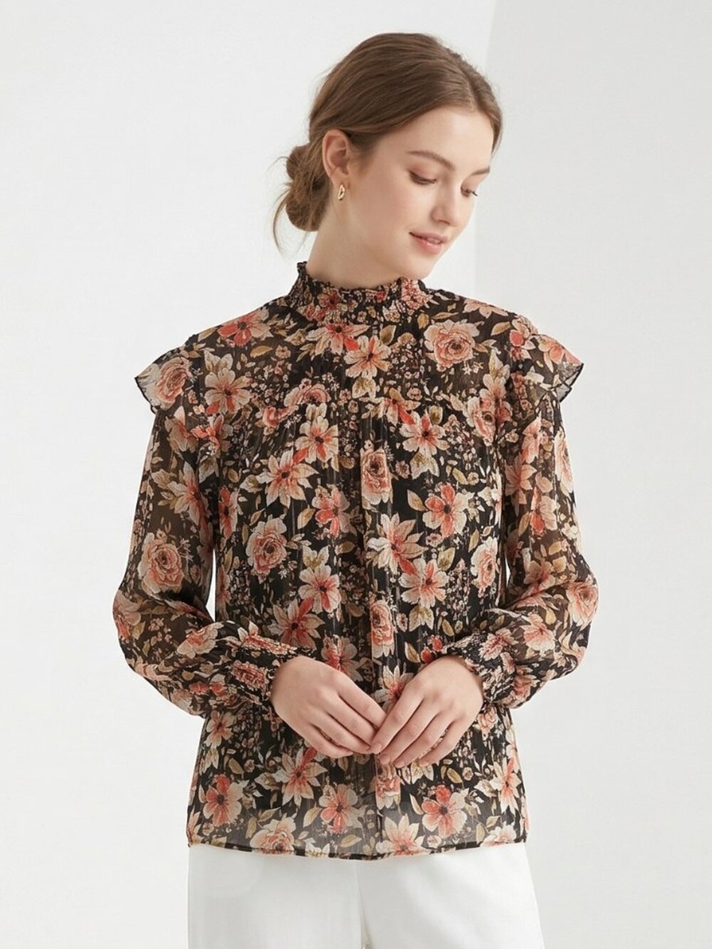 Maurices Blouse Black Coral Floral Boho Coquette Sheer Metallic 2X
